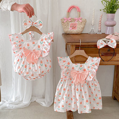 2024 New Baby Korean Style Clothes Girls Tulip Short Sleeve Dress Girls Summer Pajamas Sister Set