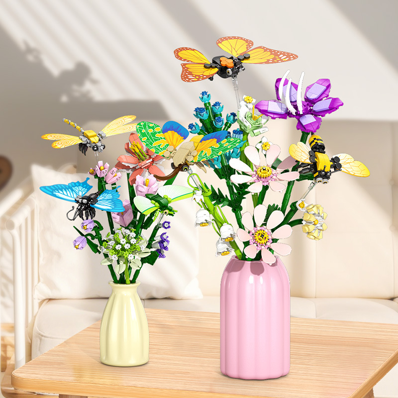Lele Brothers Building Blocks Flowers Insect Assembly Model Children's Educational Butterfly Compatible Lego Toys Boys Gifts