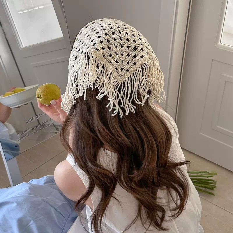 毛线编织镂空三角巾头巾一款多戴新款甜美气质发带小众设计感发饰