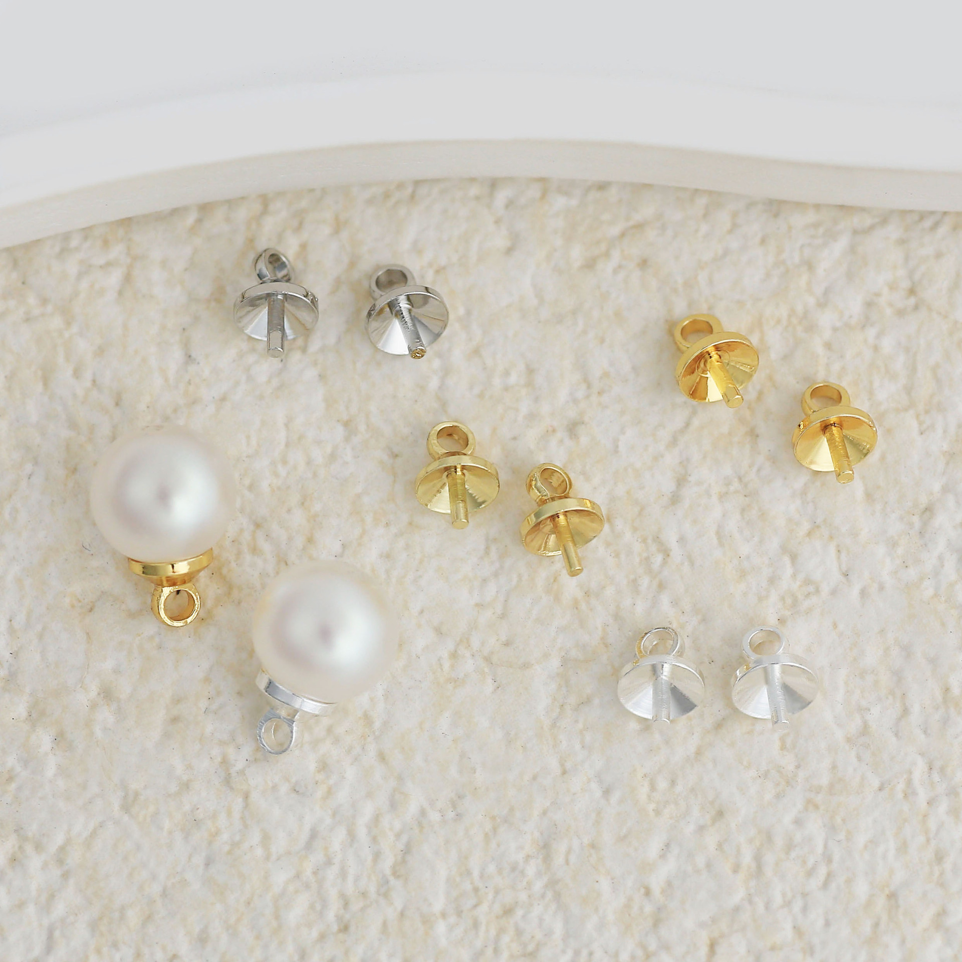 18K Gold-Plated Sheep's Eye and Horn Pins, Half-Hole Pearl Pins, Pendant DIY Earring Accessories