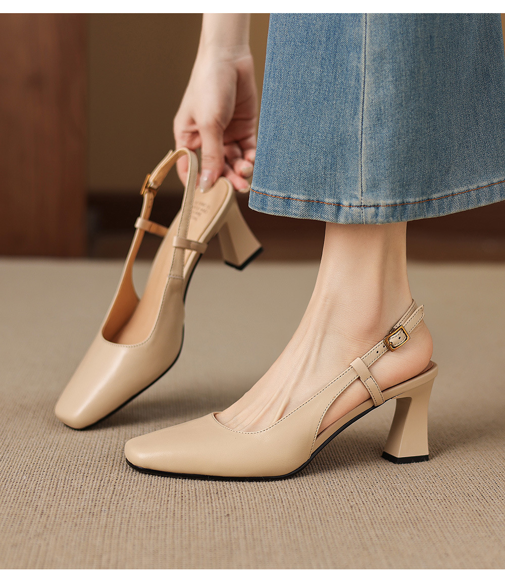 Sandal nữ cao gót 6,5 cm mũi hở quai khóa da bò — màu nâu chi tiết 17