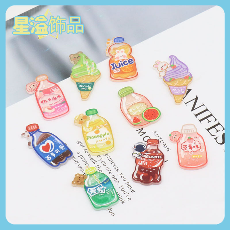 Acrylic Color Printing Color Simulation Summer Cool Drink Cartoon Soda Bottle Ice Cream Hairpin Hair Accessories Patch