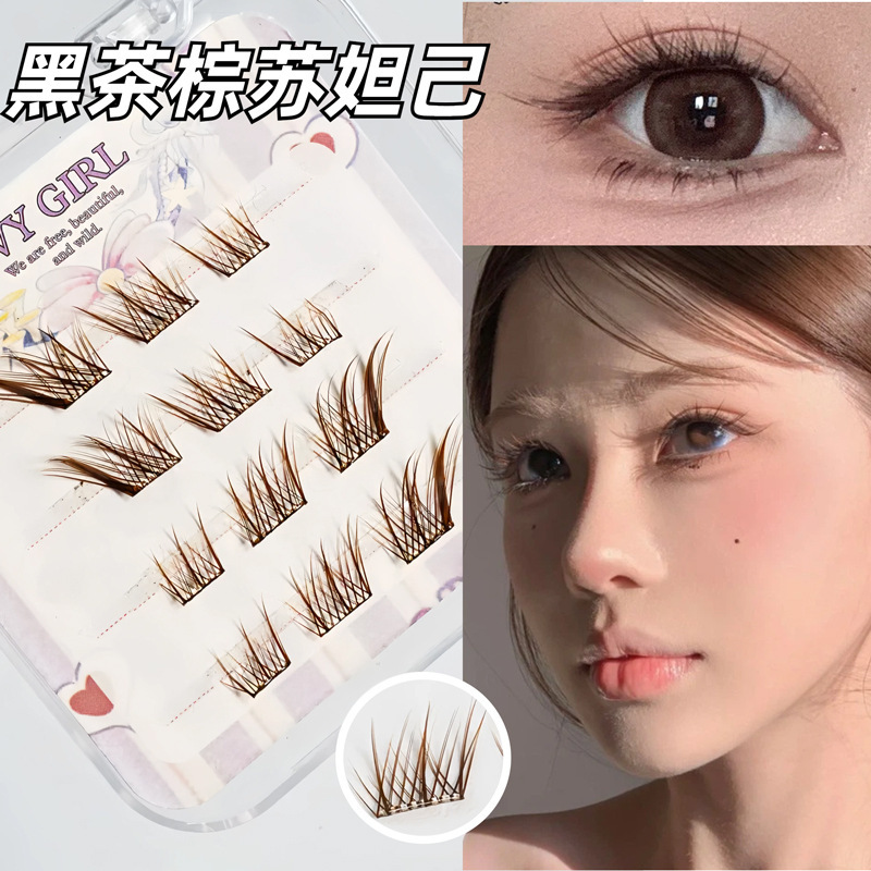 Momomatano 接着剤不使用の女性用つけまつげ、ナチュラルシミュレーションキツネスタイルひまわりベビーカーブ上下まつげ、自己粘着性と長持ち|undefined