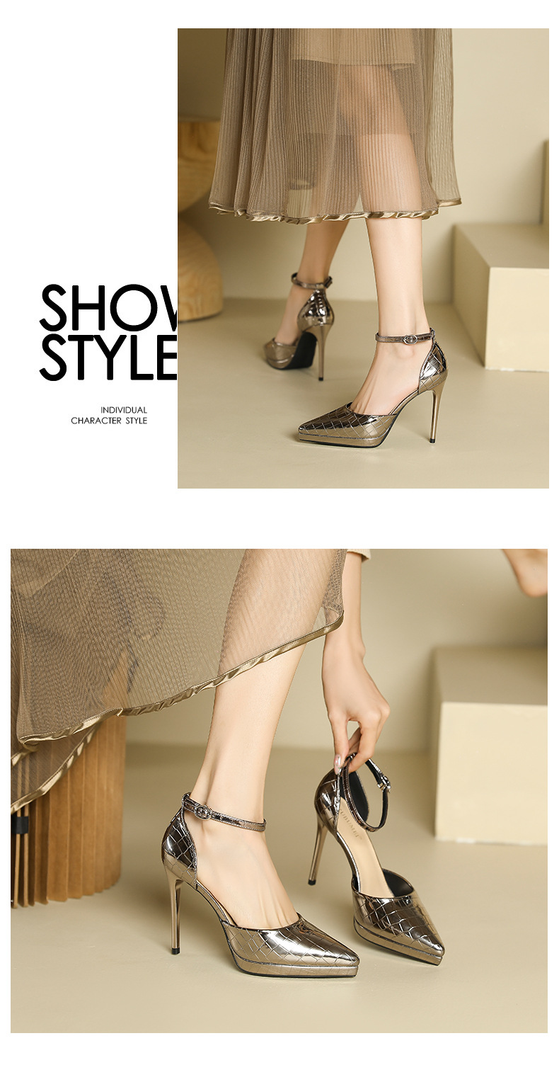 Sandal cao gót nữ hở mũi quai ngang gót nhọn 9 cm — Màu đen chi tiết 6