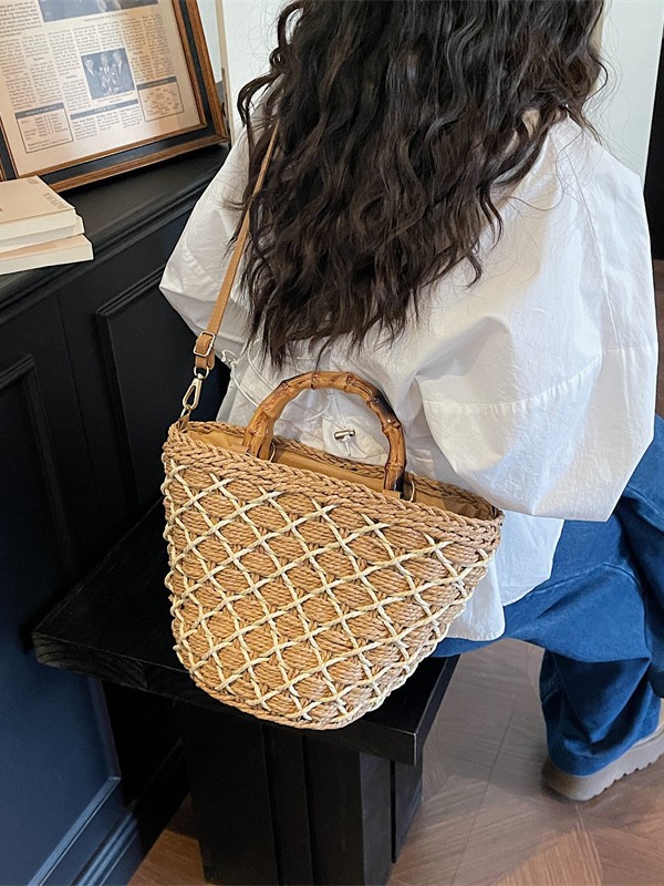 Bolsa de tejido a mano para mujeres 2026 nuevas vacaciones de playa de mano cesta de verduras bolsas de balde de verano bolsas de tela de paja image 4