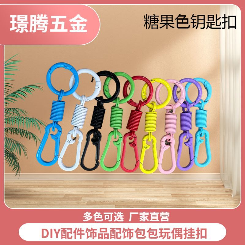 Candy-Colored Spring Buckle Carabiner, Dopamine-Style Breathing Rebound Ring Keychain, Zinc Alloy Luggage Hook