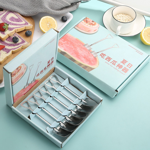 Stainless steel watermelon spoon gift box set creative engineer shovel spoon dessert fruit cake ice cream spoon shovel spoon
