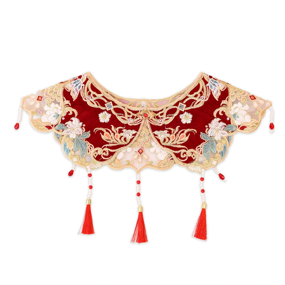 Hanfu for adults, children's false collar, trench coat, cloak, accessory with tassels, vest, Chinese style, with embroidery