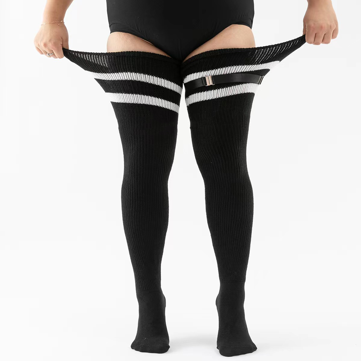 Calzini da donna in maglia antiscivolo extra large con lacci sopra il ginocchio, taglie forti, 2025d, in acrilico_voghion.com
