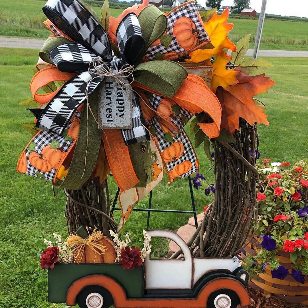 Амазонка горячий осенний урожай оранжевая тыква грузовик гирлянда фермерский дом оранжевый рождественский орнамент имитация гирлянды