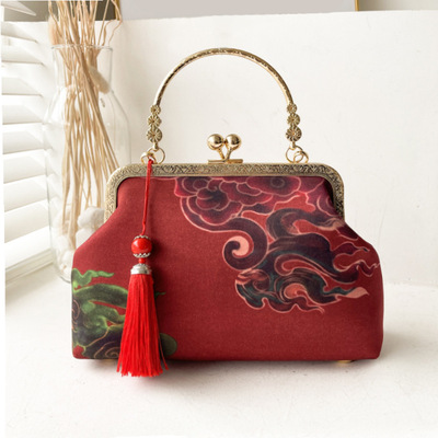 Chinese wind restoring ancient ways female elegant printing qipao bag clip mouth classic antique small hand carry mom with the bag