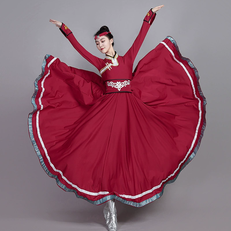 Новый костюм для монгольских танцев, большая юбка, монгольские танцы, сценический художественный тест, тренировочное длинное платье