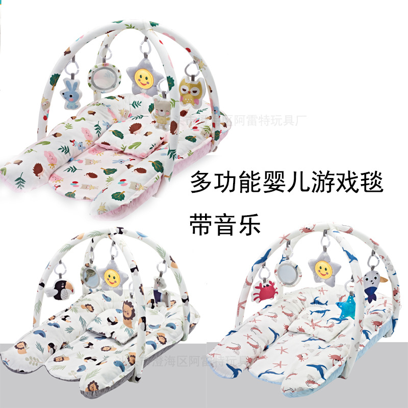 음악과 함께 베개 침대 울타리가있는 아기 다기능 2 대 1 침대 침대 게임 담요 등반 매트 피트니스 랙