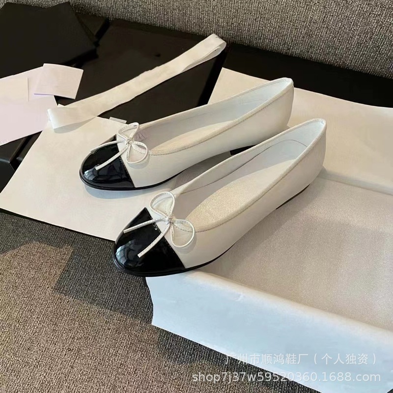 经典小香风芭蕾鞋女蝴蝶结圆头平底鞋浅口舒适百搭一脚蹬懒人鞋女|undefined