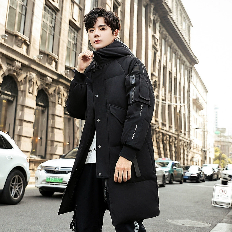 Winter long warm down jacket with hood, 2023, mid-length, for teenagers