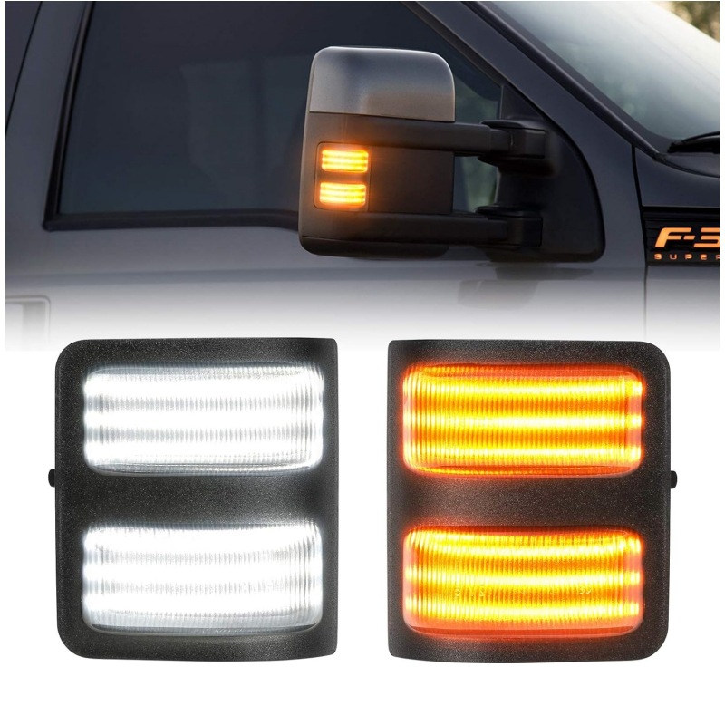 Para F250 F350 F450 F550 2008-2016 con luz amarilla ahumada negra, luz de borde de espejo de marcha atrás