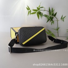 2024新款欧美复古男士单肩斜挎可调节包包字母印花撞色拼接小方包