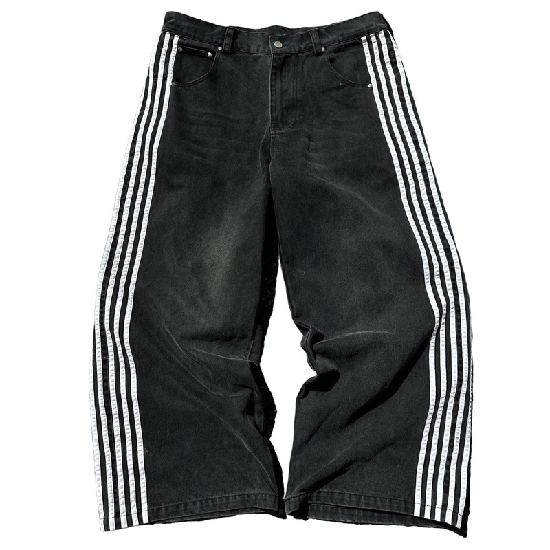 Cross-border American Retro Street Striped Jeans Men's Washed Old Casual Straight Wide Leg Trousers