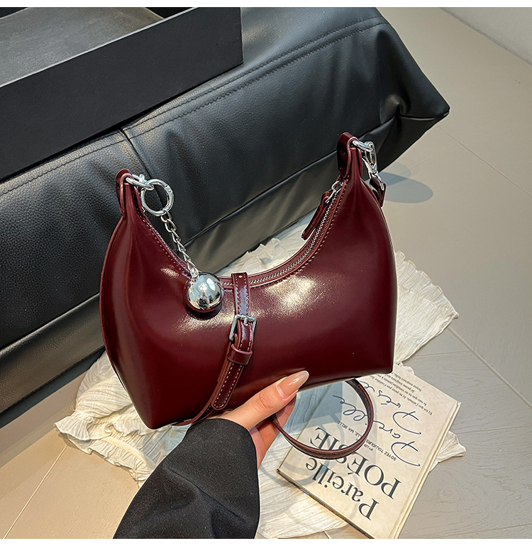 Fashion Oil Wax Leather Handbag For Women 2025 New Arrival Luxury Commuter Crescent Bag Stylish Shoulder & Crossbody Bag - Thumbnail 6