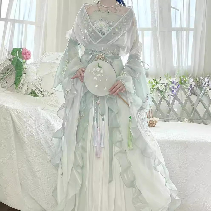 Spring and Summer new style embroidered hanfu for Wei, Jin, Southern and Northern Dynasties large sleeve waist-length dress ancient costume suit Super fairy ancient style hanfu