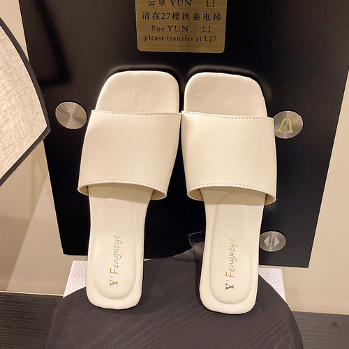 2025 Summer Europe and America New Fashion One Word Sandals Simple Elegance Flat Bottom Square Head Sandals Women 