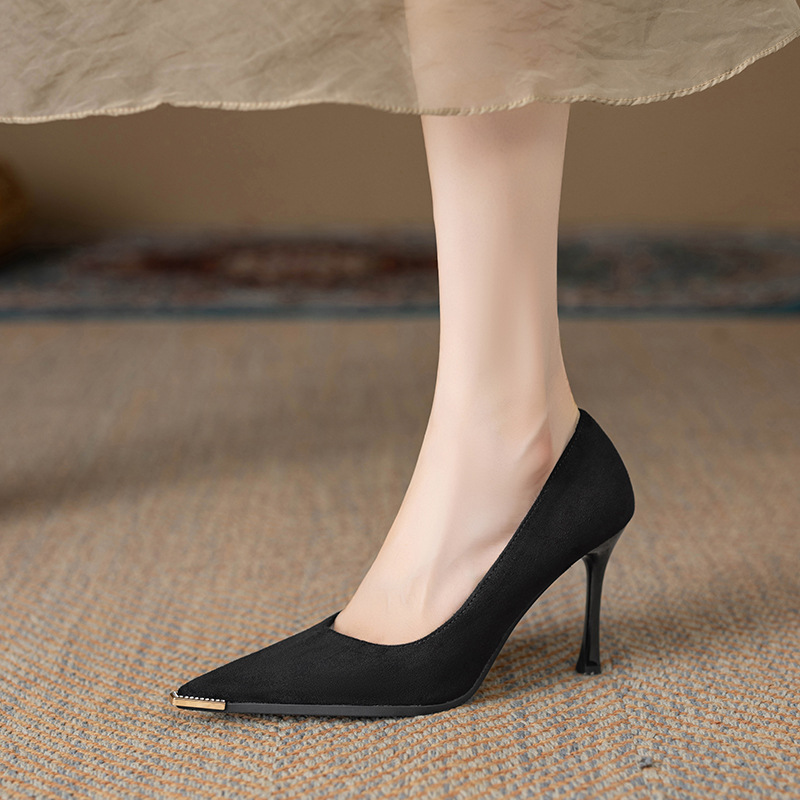 Metal Toe Cap, Anti-Kick, Pointed Toe, Thin Heel, Suede, New Style High Heels for Women, Solid Color, Elegant, Comfortable Work Shoes Metal Toe Cap, Anti-Kick, Pointed Toe, Thin Heel, Suede, New Style High Heels for Women, Solid Color, Elegant, Comfortable Work Shoes