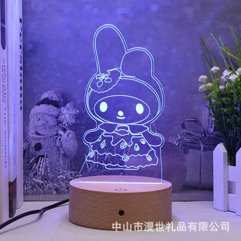 Cross-border Cute Cartoon Sanlio 3d Nightlight Wooden Luminous Base Children's Day New Strange Gift