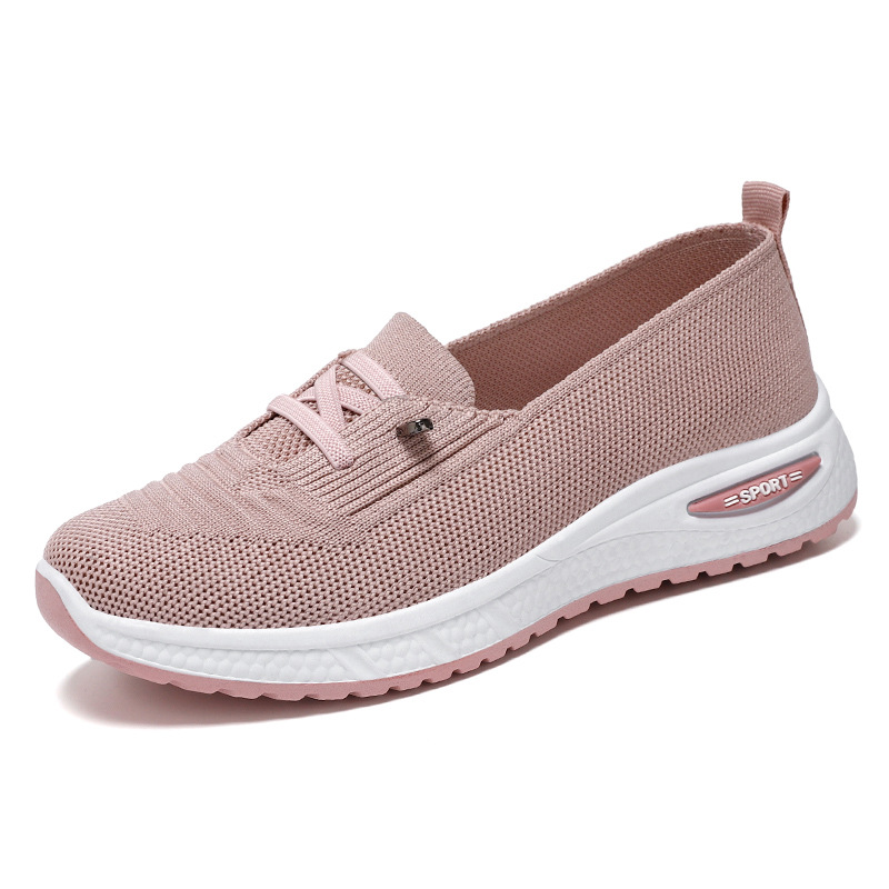 Zapatos de mujer transfronterizos, suela blanda, pies no cansados, zapatos planos, zapatos para madres de mediana edad y ancianas, venta al por mayor de comercio exterior, zapatos de tejido volador de boca baja, zapatos de tela