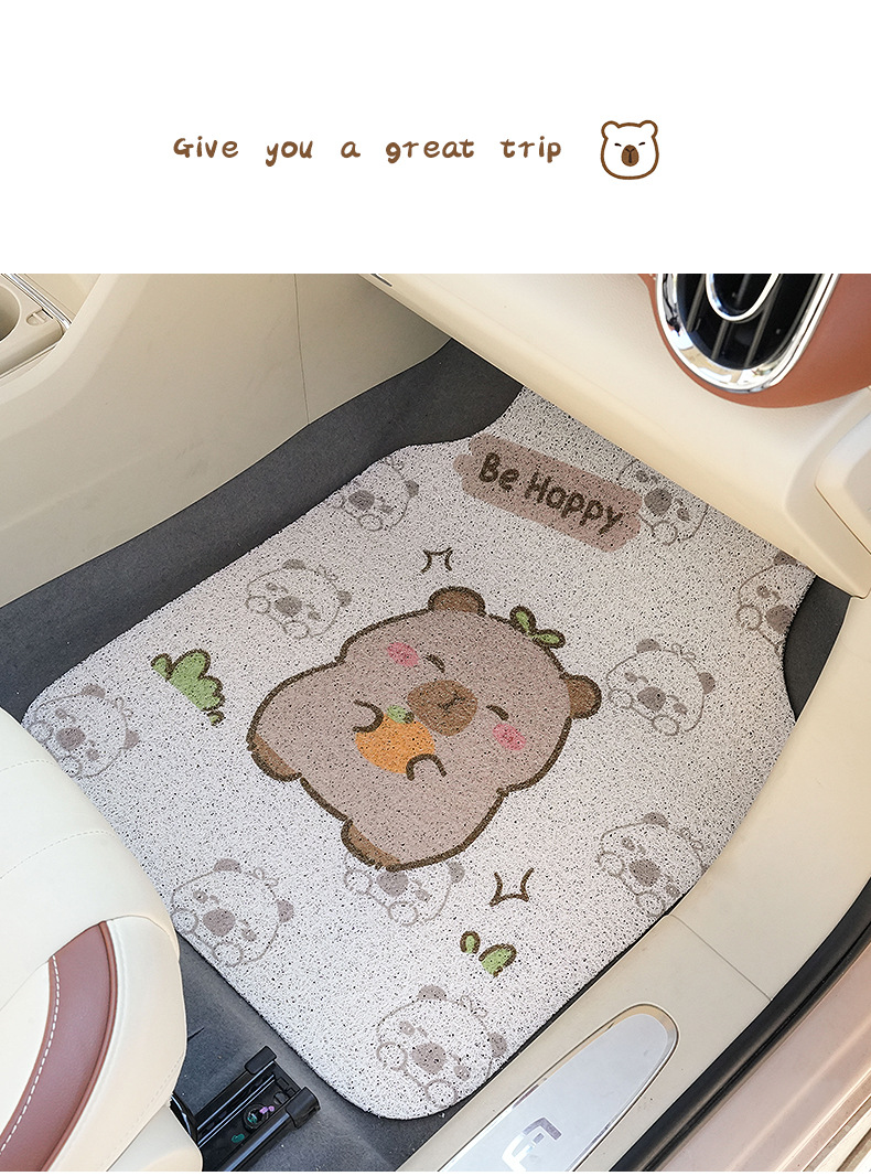Kapibala Car Floor Mats Cute Cartoon Non-Slip and Stain-Resistant Car Floor Mats Car Universal Wire Ring Foot Mats