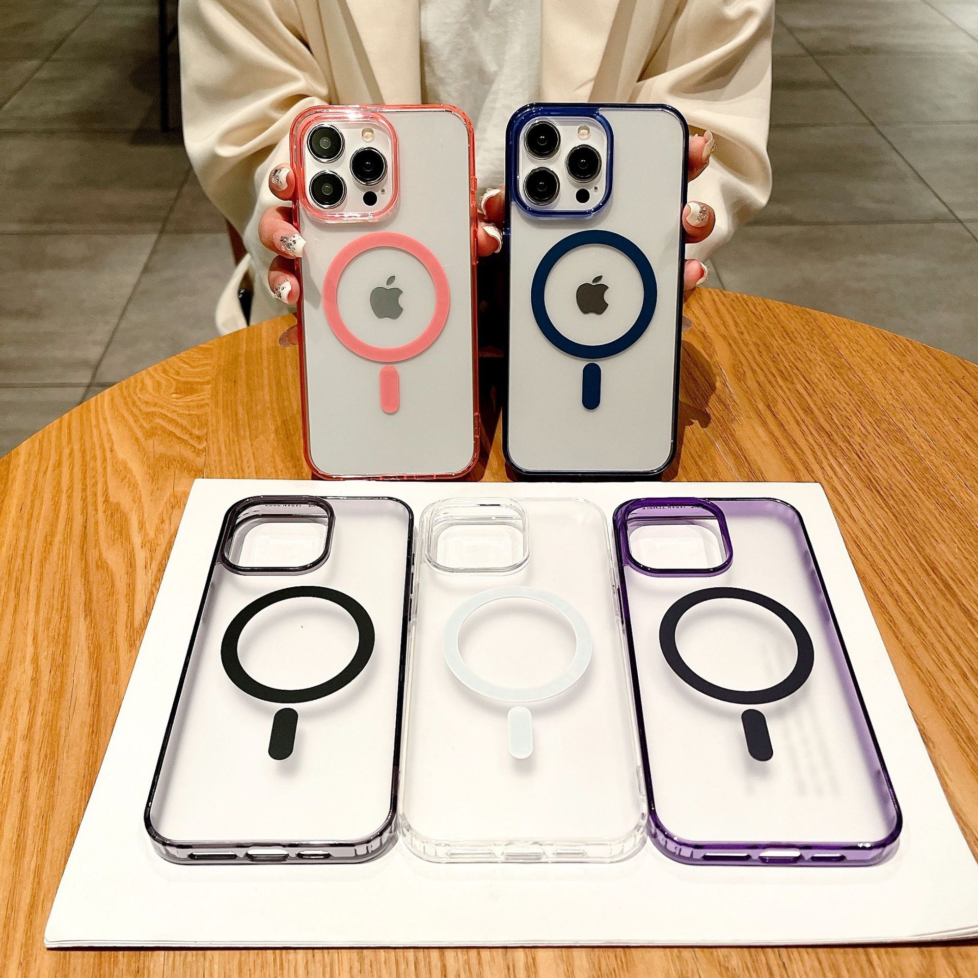 适用苹果15手机壳磁吸透彩iphone17promax亚克力透明16大孔保护套