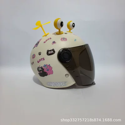 Safety Helmet for Babies Aged 1-6 Years – Motosiklet kaskı (dəbilqə) - moon-white-black-pink-cat-long-sunscreen-mirror-yellow-eyes-yellow-windmill-3c-children-1-6-years-old-wl07