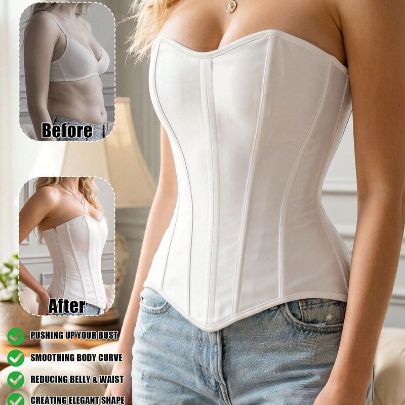 Cross-border bestseller solid color one-piece waist-cinching shapewear outerwear corset top in court style with fishbone support Cross-border bestseller solid color one-piece waist-cinching shapewear outerwear corset top in court style with fishbone support