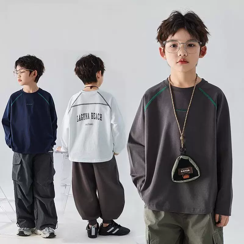 男女童潮流长袖T恤童装春秋新款中大儿童休闲宽松潮牌打底衫上衣