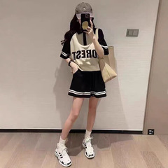 韓国風ルーズポロファッショナブルなスポーツスーツ女性の夏の学生半袖ショーツカジュアルツーピースセット年齢を軽減