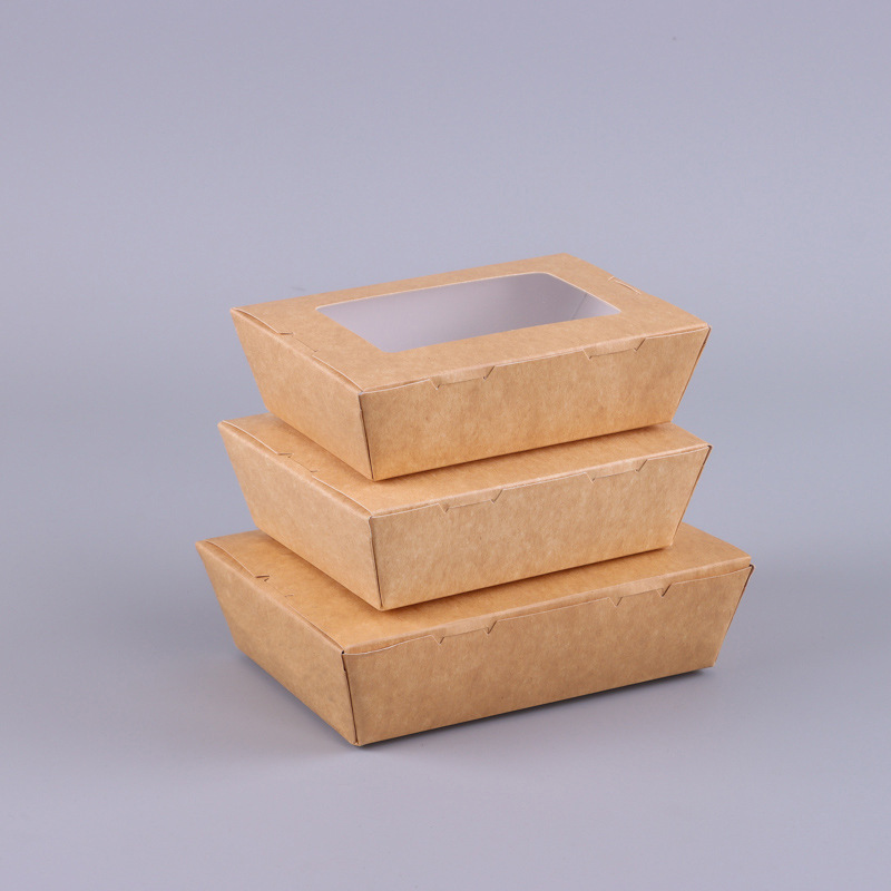 批发一次性牛皮纸餐盒沙拉炸鸡盒防油盒子小吃食品外卖开窗纸盒