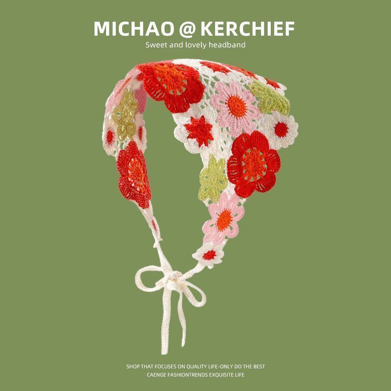 [Liquidación de precio de fábrica] Versión coreana de la bufanda triangular hueca de crochet de punto femenino dulce y lindo sombrero de pañuelo de flores de estilo femenino