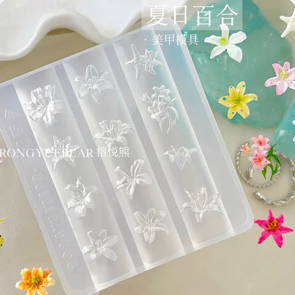 Summer Lily Silicone Mold Lily Flower Nail Art Mold High-Transparency Wearable Nail Carving Decoration Tool
