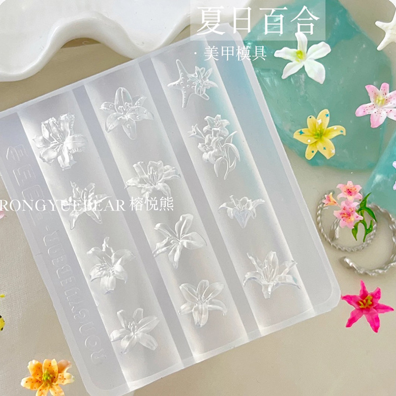 Summer Lily Silicone Mold Lily Flower Nail Art Mold High-Transparency Wearable Nail Carving Decoration Tool
