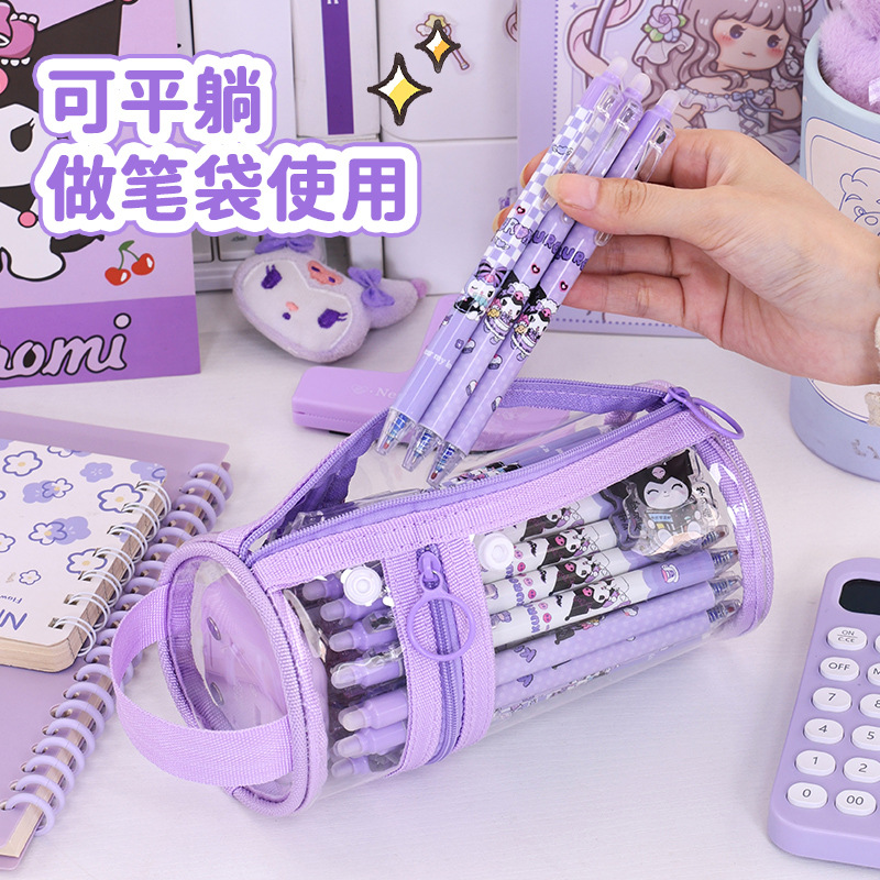 Bolsa de lápiz transparente redonda simple, caja de lápiz cilíndrico de alto valor facial, caja de papelería de almacenamiento de lápiz transparente de gran capacidad para estudiantes