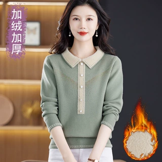 2023年新款中老年女装保暖针织打底衫妈妈冬装加绒加厚套头女毛衣