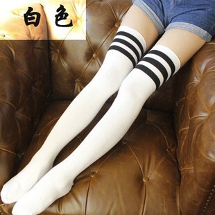 Sexy Long-Tube Student Girl's Over-The-Knee Socks Summer Style Preppy Style White Thin Thigh Jk High-Top Three-Stripe Socks