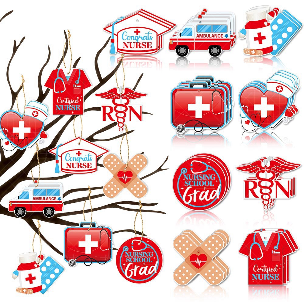 Temporada de graduación de la enfermera transfronteriza ceremonia decoración del aula de la escuela adornos Festival Internacional de la enfermera etiqueta del regalo del partido