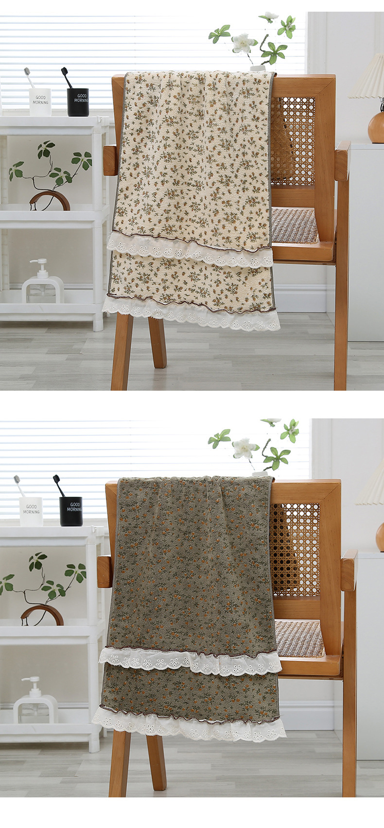 Banyo Havlusu Seti Yeni Model Yumuşak Su Emici Dökülen Kıl Yok Çift Kadın Pastoral Tarzı Fransız Küçük Çiçek Desenli Havlu Banyo Havlusu