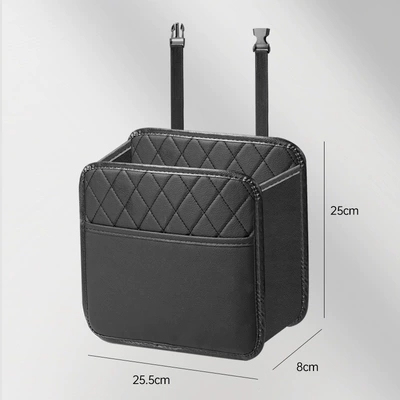Car storage bag, leather hanging bag, car storage box, multifunctional car trash bin, seat back storage bag (Car storage bag/box) - leather-black