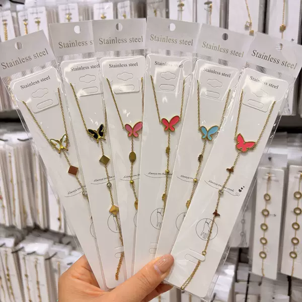 Elegant single-sided mother-of-pearl diamond butterfly design finger chain, cross-border stainless steel gold-plated jewelry finger chain