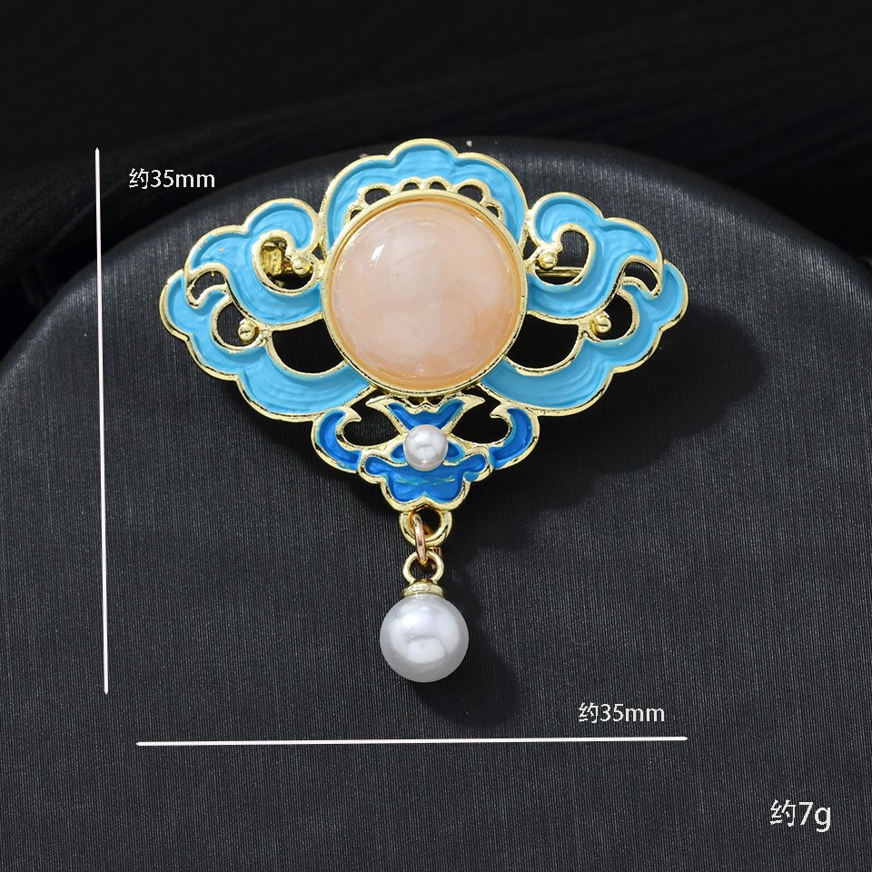 New Chinese Style National Landscape Cloisonné Blue Dot Brooch Retro Palace Style Accessory Brooch