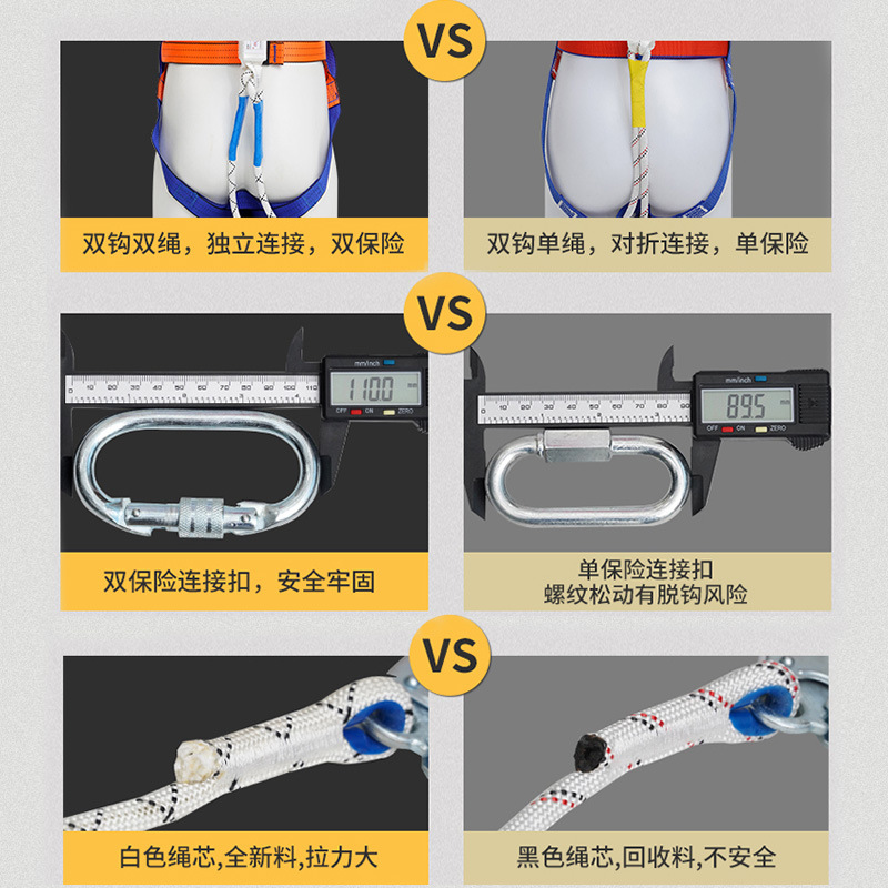 Five-Point Full-Body Safety Harness, National Standard Electrician's Three-Point Half-Body Double-Hook Safety Harness for High-Altitude Work