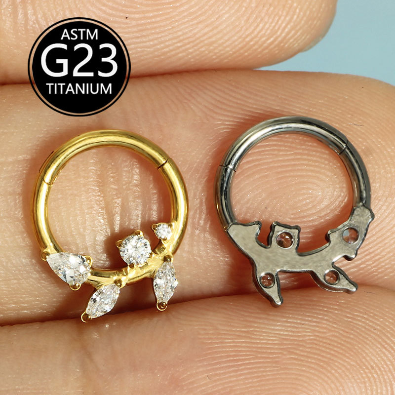 G23 Titanium ASTM F136 Zircon Leaf Shape Nose Ring Septum Hoop Ear Bone Piercing Jewelry detail image 7