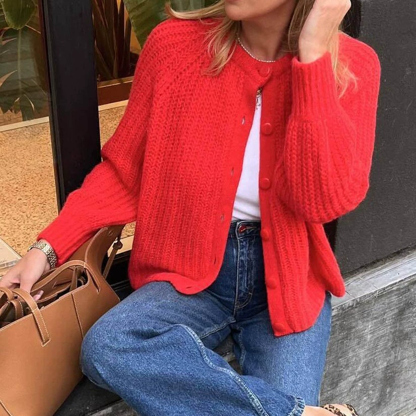 2026 Autumn and Winter New Products European and American Cross-Border Women's Clothing Street Fashion Casual Round Neck Long-Sleeved Sweater Jacket Knitted Cardigan