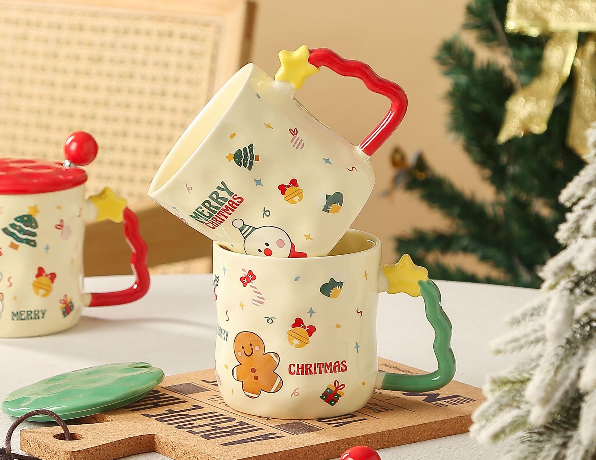 1 Piece Quantity Christmas Casual Vacation Cartoon White Porcelain Water Bottles 1 Piece